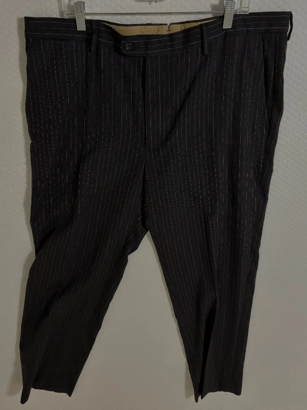 BANANA REPUBLIC MENS WOOL BLND DRESS PANT SZ 42 X 34 BLACK STRIPED FLAT FRONT